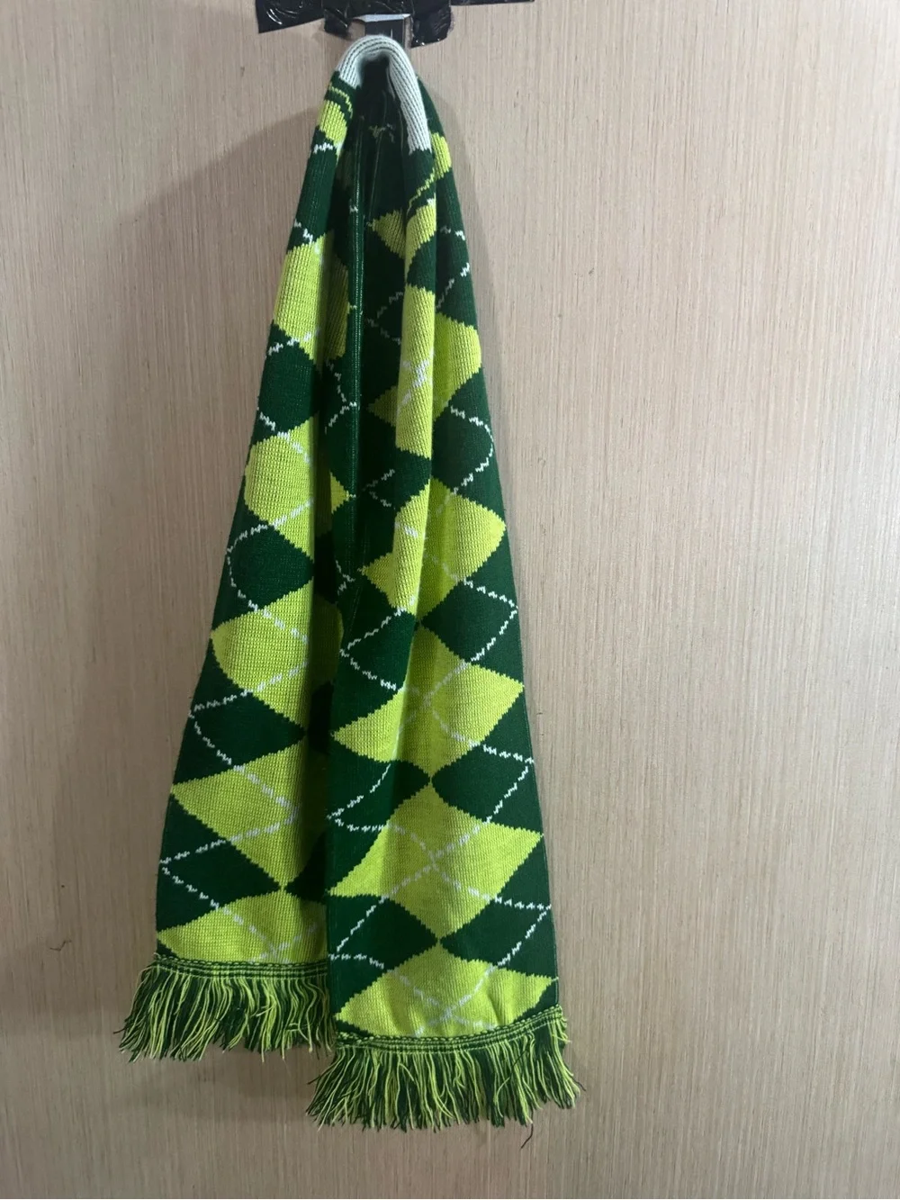 Portland Timber Light Green and Dark Green Argyle Fringe Scarf